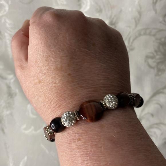 Handcrafted Red Tiger’s Eye and Jasper Glitter Ball Bracelet - Picture 5 of 6